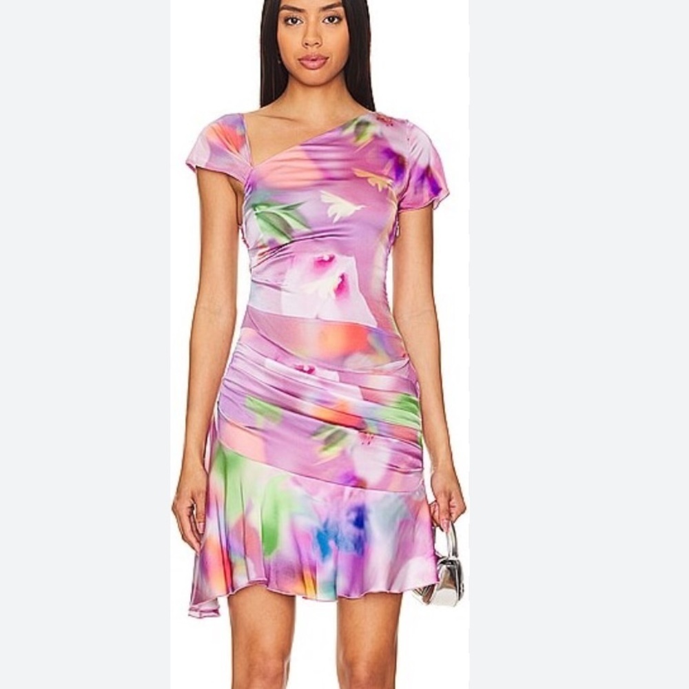 Mirae Nola Dress Rose Multicolor asymmetrical mini colorful Revolve NWT 34 2